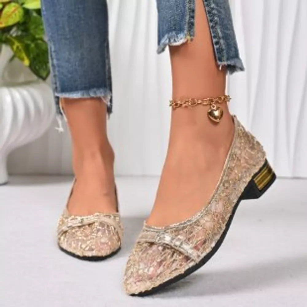 Silver Point Toe Block Heels Loafers