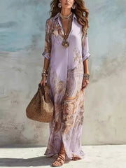 Purple shirt dress with collared and rolled sleeve
