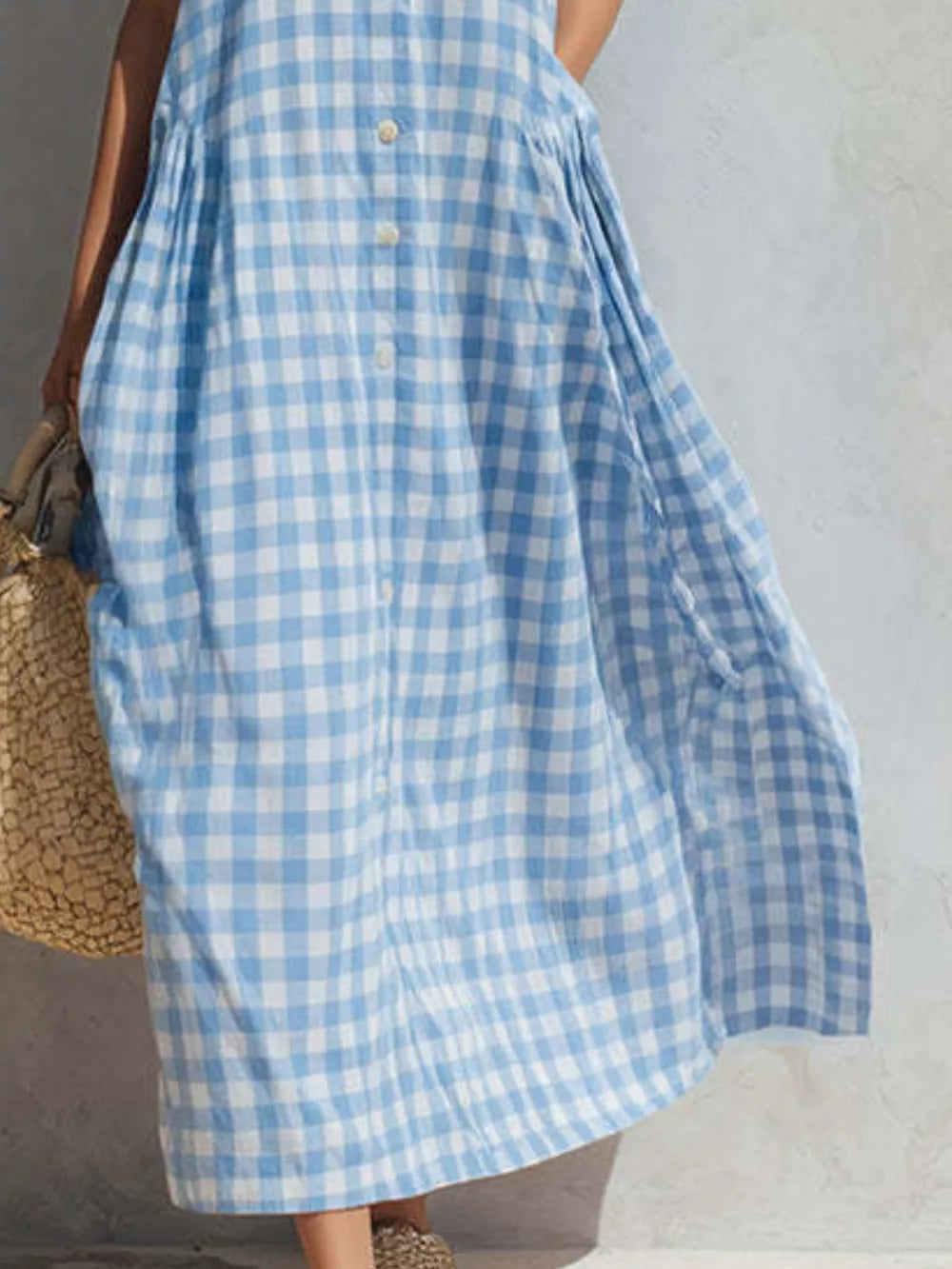 white midi dress featuring buttoned and gingham