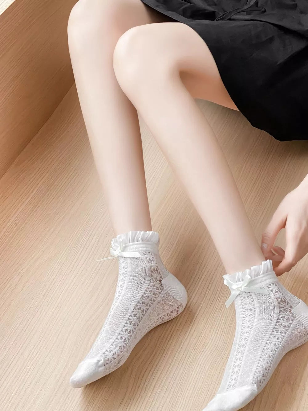 socks in Black with geometric and lace