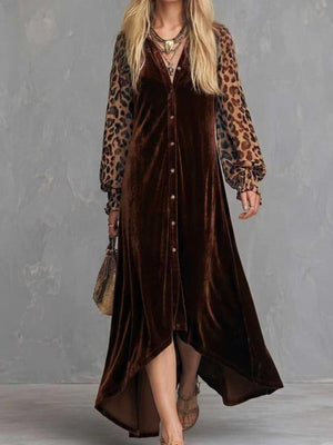 brown A-line maxi dress with collared