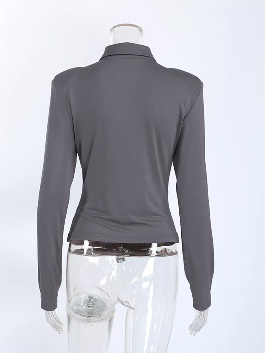 charcoal slim blouse with collared