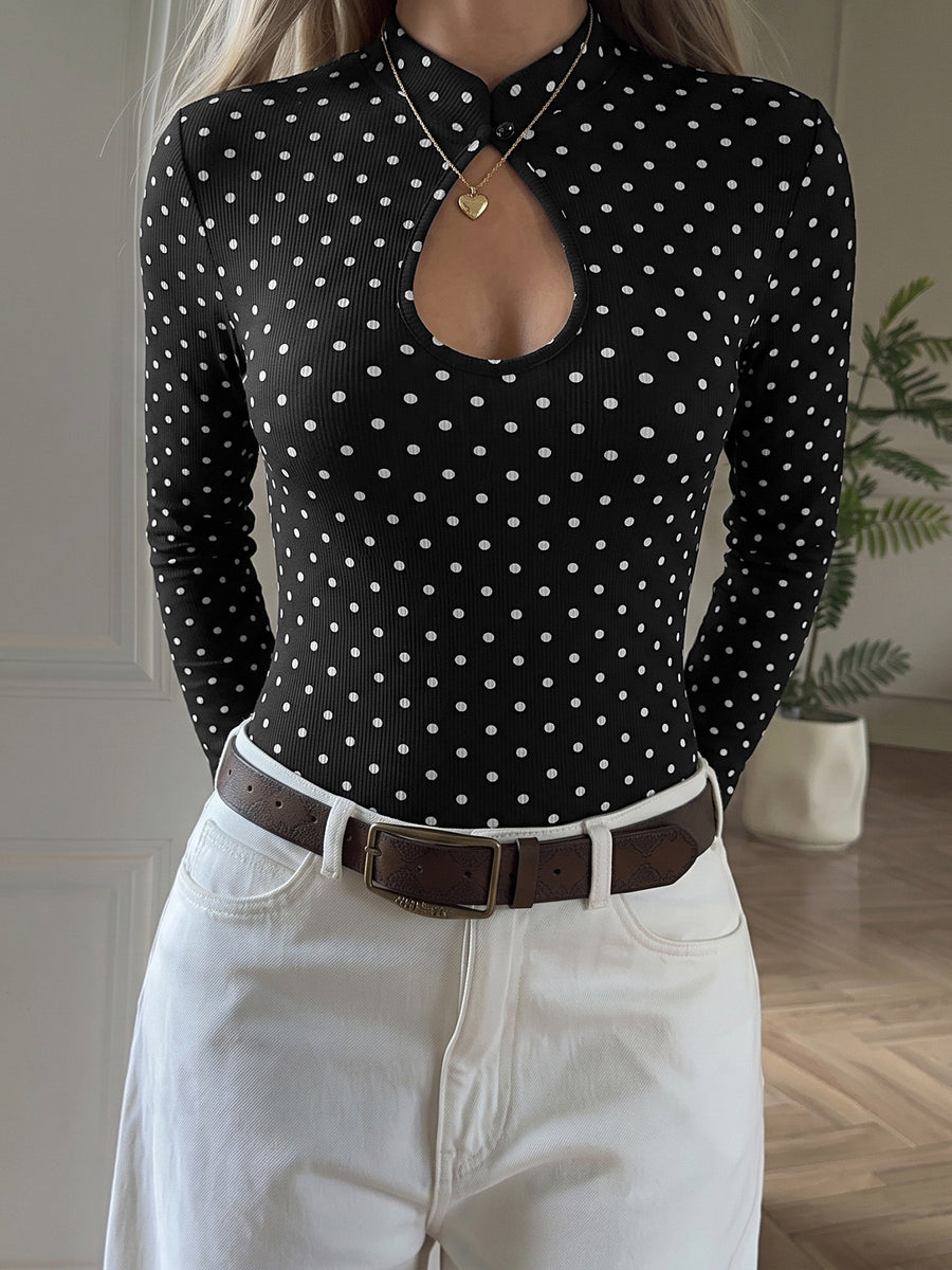 bodysuit in Black with polka dot and buttoned