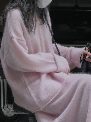 Coffee oversized pullover sweater with round neck