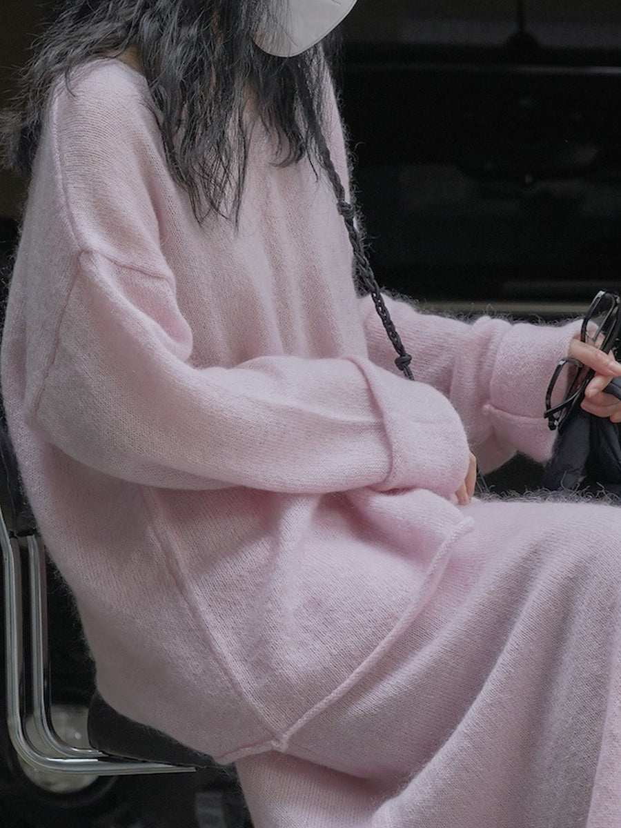 Coffee oversized pullover sweater with round neck