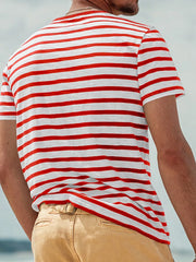 Light Gray Men's Full Size Striped Pocket Short Sleeve T-shirt