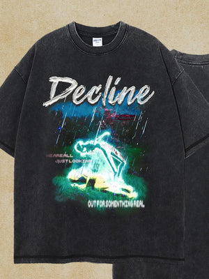GraphiSleeve crew t-shirt in black with acid wash and graphic print.
