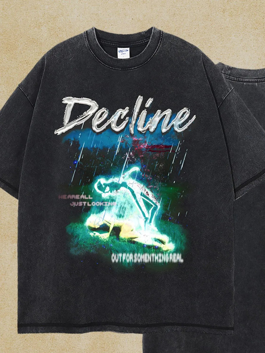 GraphiSleeve crew t-shirt in black with acid wash and graphic print.