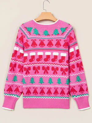 Fuchsia Pink pullover sweater with hip-length and pullover