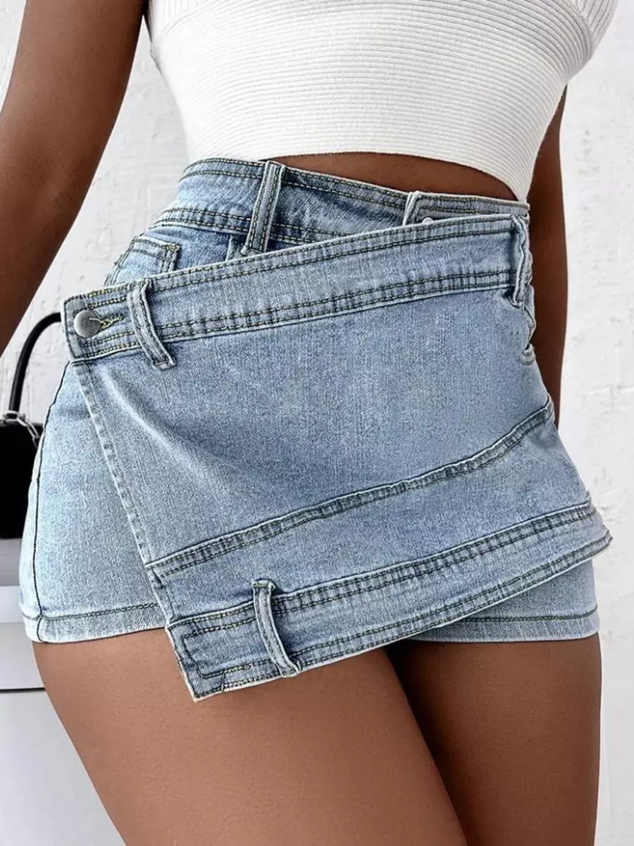 Asymmetrical Wrap Denim Shorts option 6