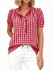 blouse featuring gingham in Black with 100% polyester Care instructions: Machine wash cold texture