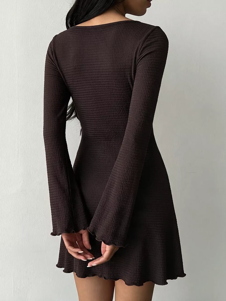 modern bodycon dress in Coffee Brown with boat neck