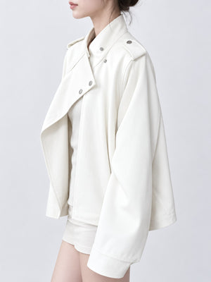 Suede Care instructions: Dry clean only moto jacket in Ivory with relaxed silhouette