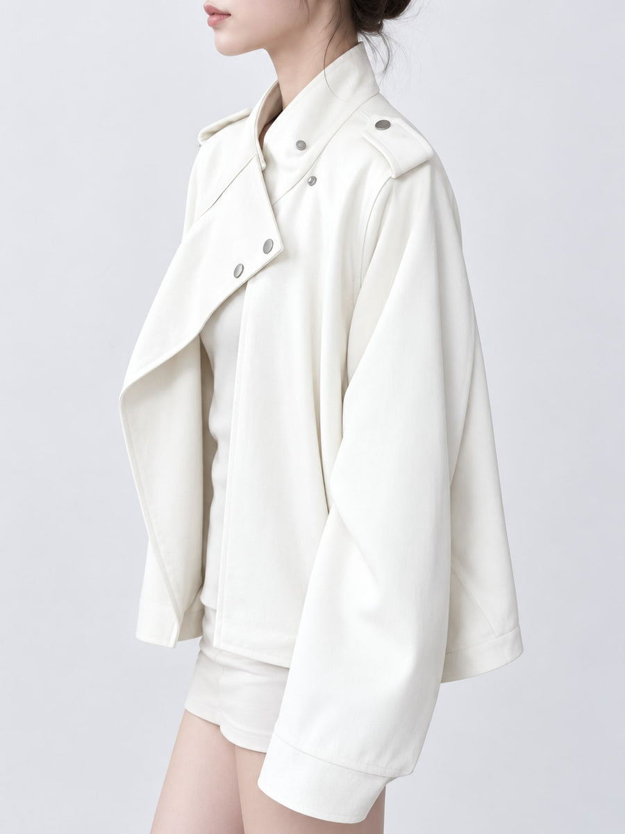 Suede Care instructions: Dry clean only moto jacket in Ivory with relaxed silhouette
