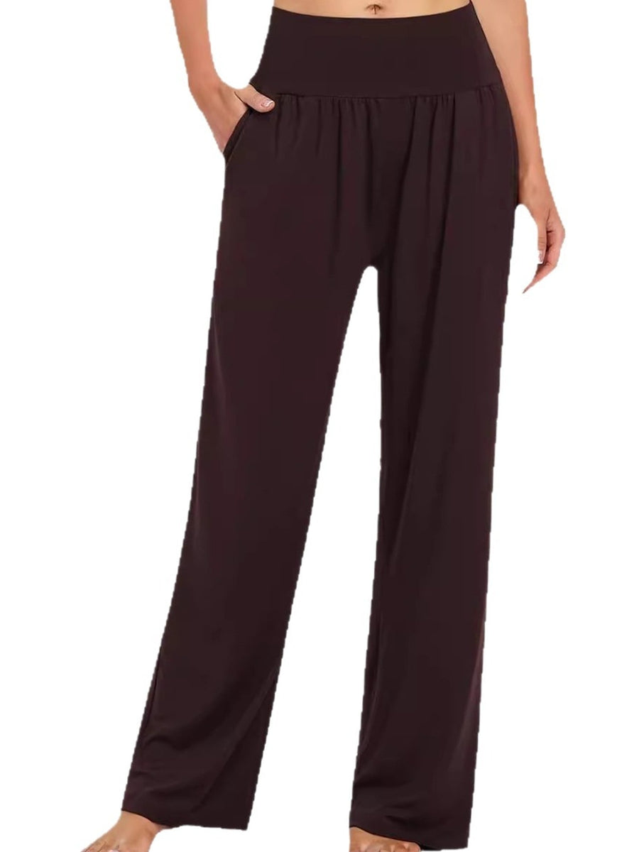 Navy wide-leg pants with full-length and pull-on
