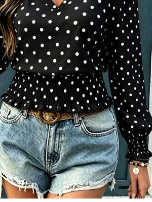 Polka Dot V-neck Smocked Blouse option 8