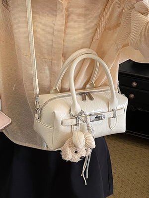 handbag featuring geometric in Ivory with PU Leather Imported Size &amp texture