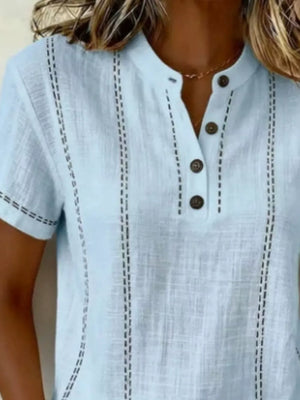 Button Detail Short Sleeve Blouse Plus Size in Gray