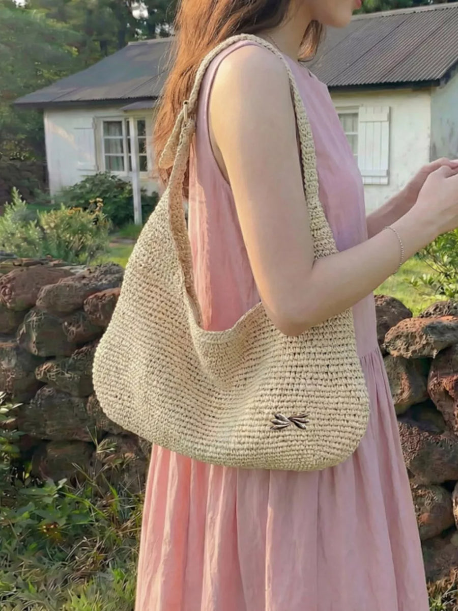 Ivory with Woven Casual Beach Shoulder Bag