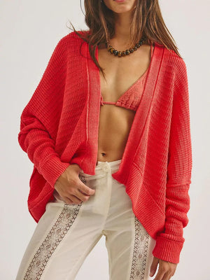 Red cardigan with seam detail and long sleeve