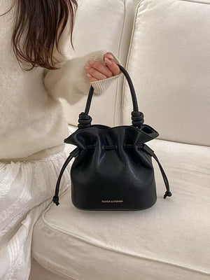 Black Drawstring Bucket Crossbody Bag