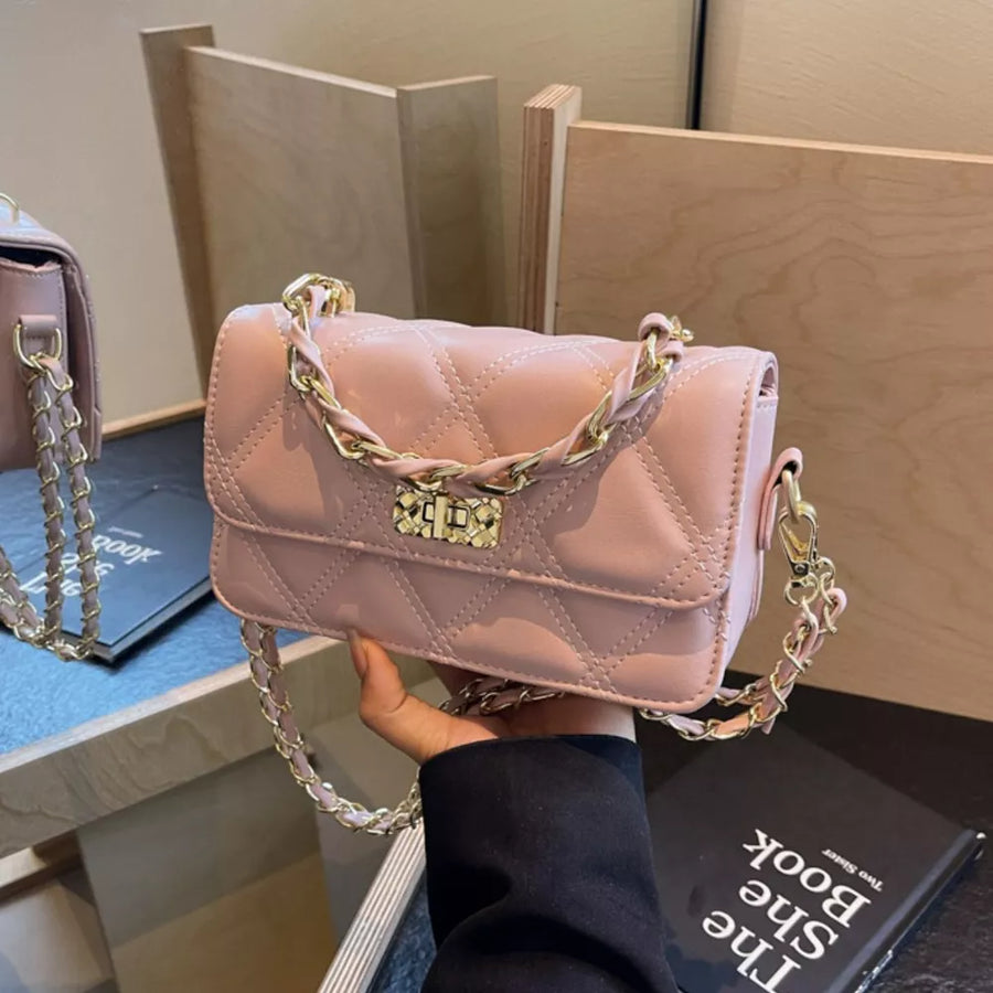 Pink with Quilted Chain Strap Crossbody Bag
