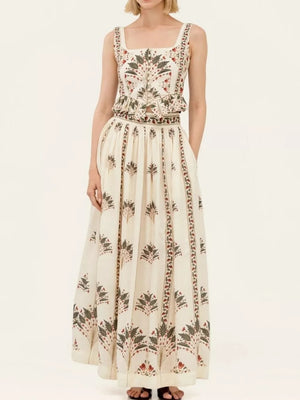 dark green two-piece set featuring cropped and floral