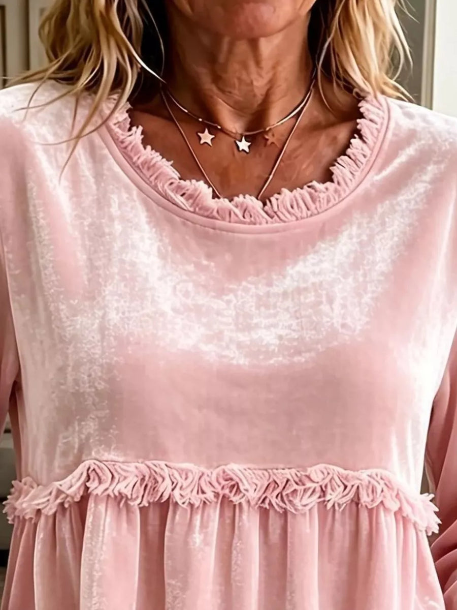 Fringed Hem Long Sleeve T-shirt in Purple with frill