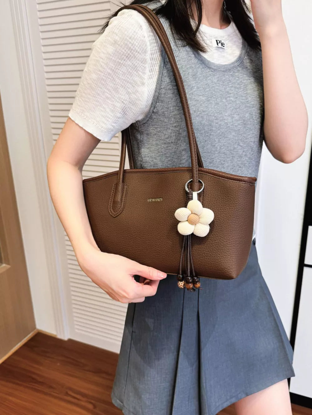 Gray Pu Leather Shoulder Bag