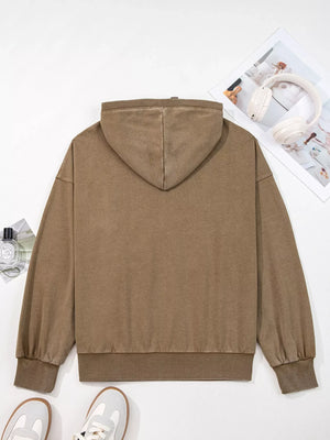 Mineral wash baggy half zip hoodie in coffee brown with cuffed sleeves and hem.