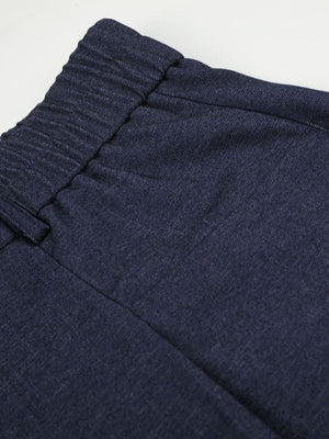 Men's Drawstring Wide-Leg Capris in Blue with pleated front