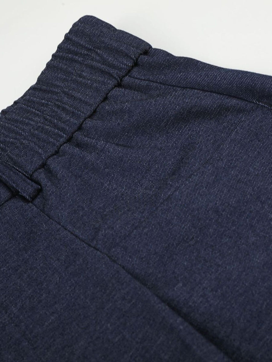 Men's Drawstring Wide-Leg Capris in Blue with pleated front