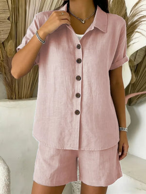 Full Size Button-up Shirt And Shorts Set Plus Size, view 12