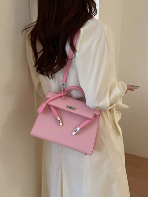 Pink with Contrast Trimmed Top-handle Crossbody Bag