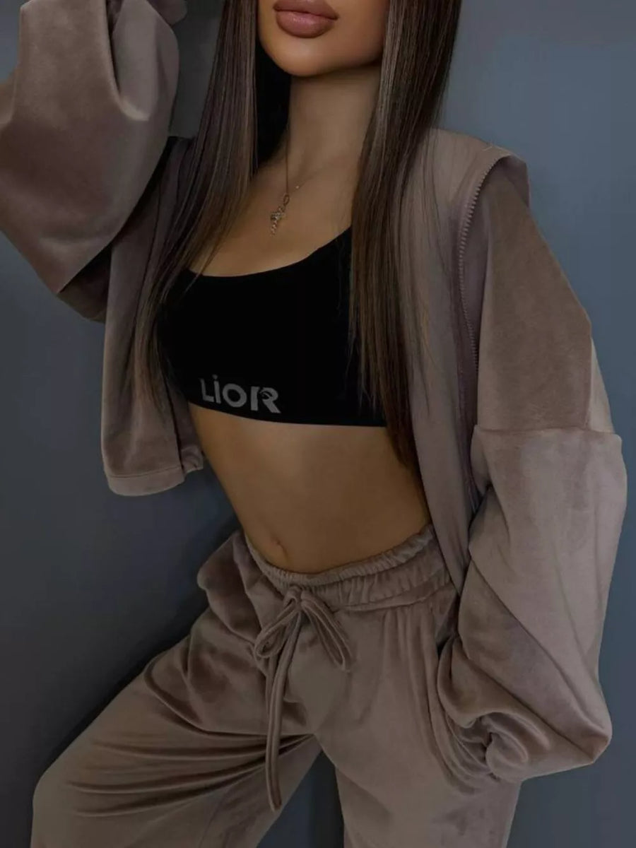 Taro Purple with Zip Up Cropped Outerwear And Pants Set