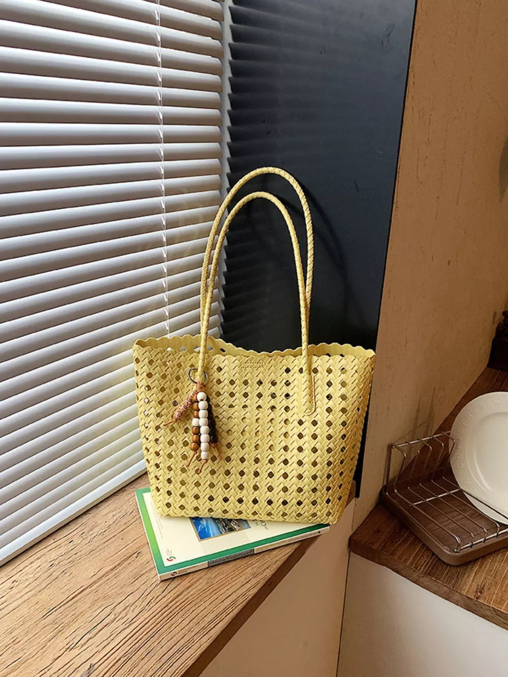 Yellow Cutout Leather Shoulder Bag