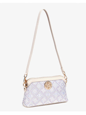crossbody bag in light blue with geometric and adjustable strap