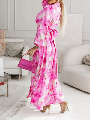 Multicolor Long Sleeve Maxi Shirt Dress