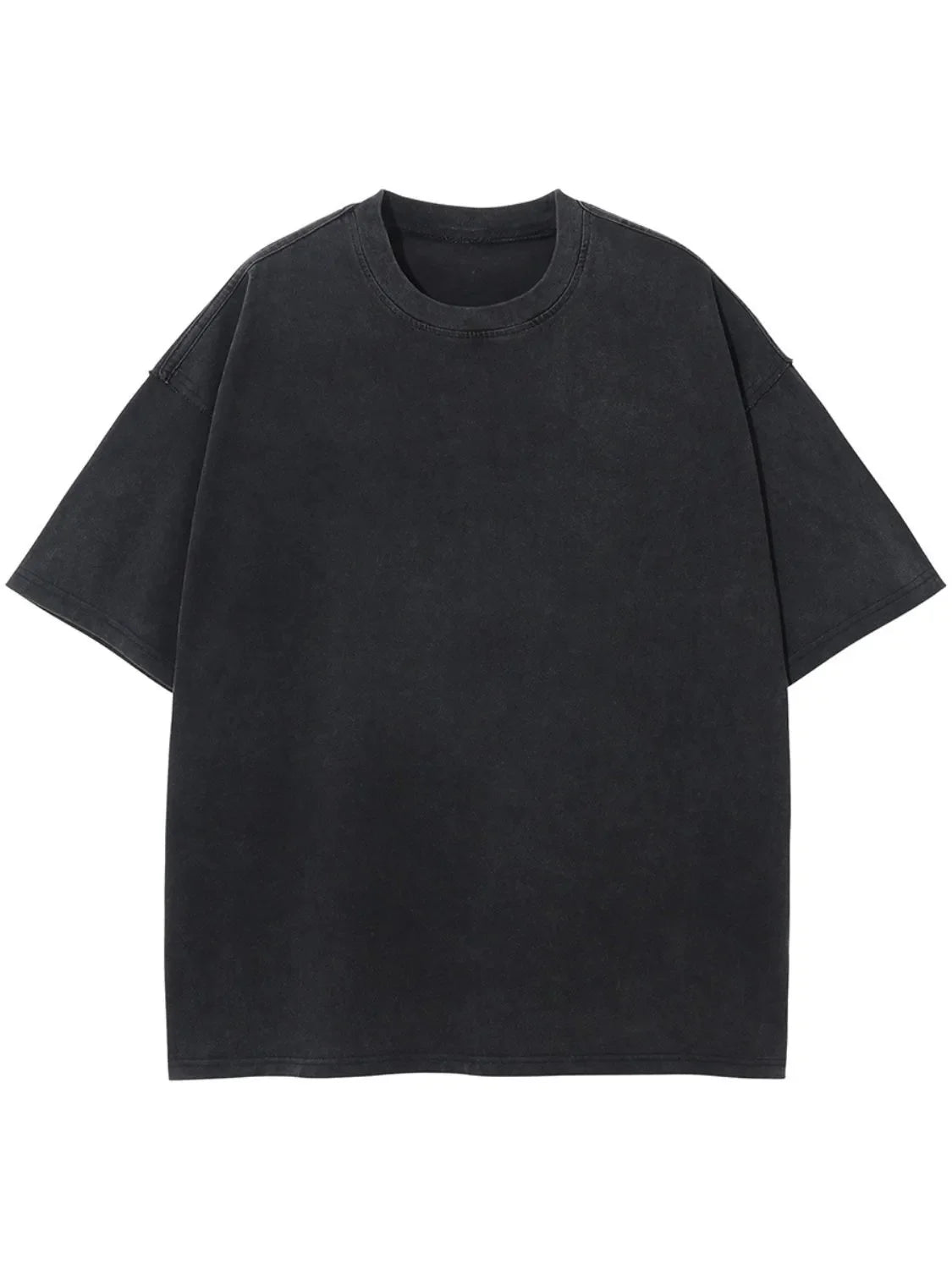 Washed cotton boxy tee in dark gray with crew neck and short sleeves.
