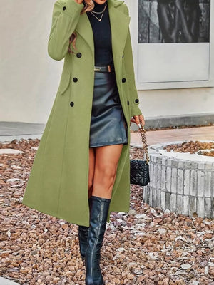 Double-breasted Longline Trench Coat Plus Size in Light Gray with double-breasted