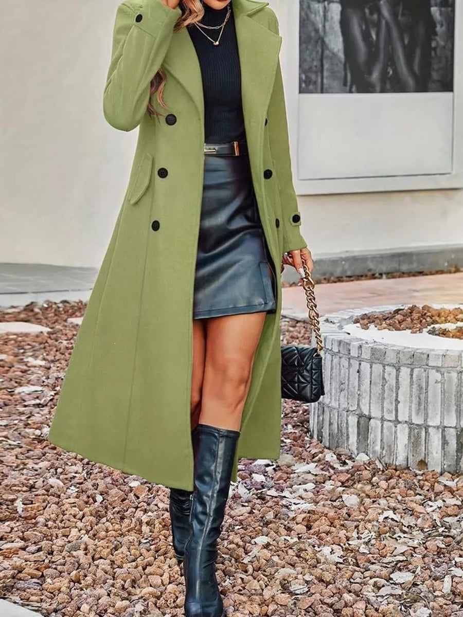 Double-breasted Longline Trench Coat Plus Size in Light Gray with double-breasted