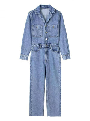 vintage-inspired jumpsuit in Light Blue with collared