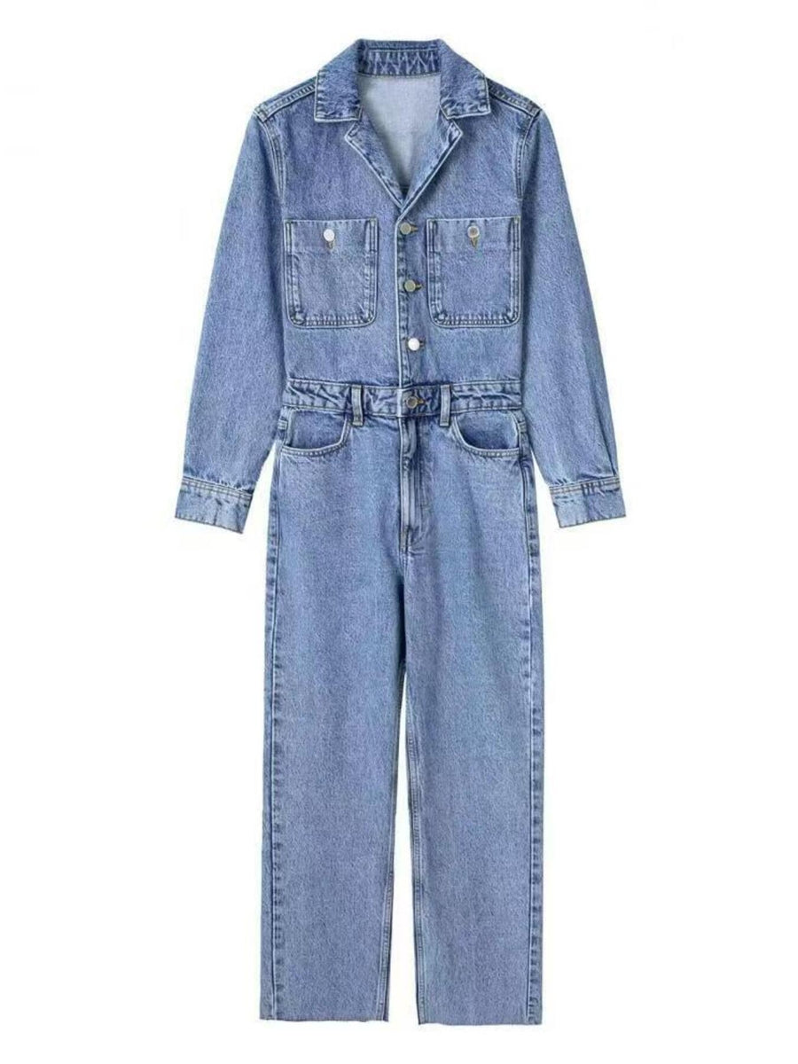 vintage-inspired jumpsuit in Light Blue with collared