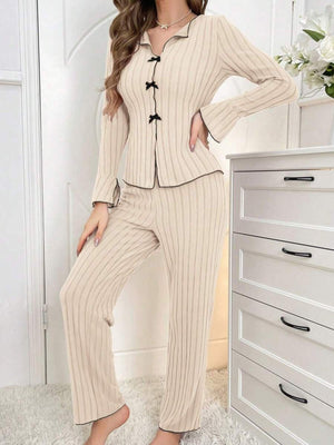 Off-white pajama set featuring ribbed and ribbed