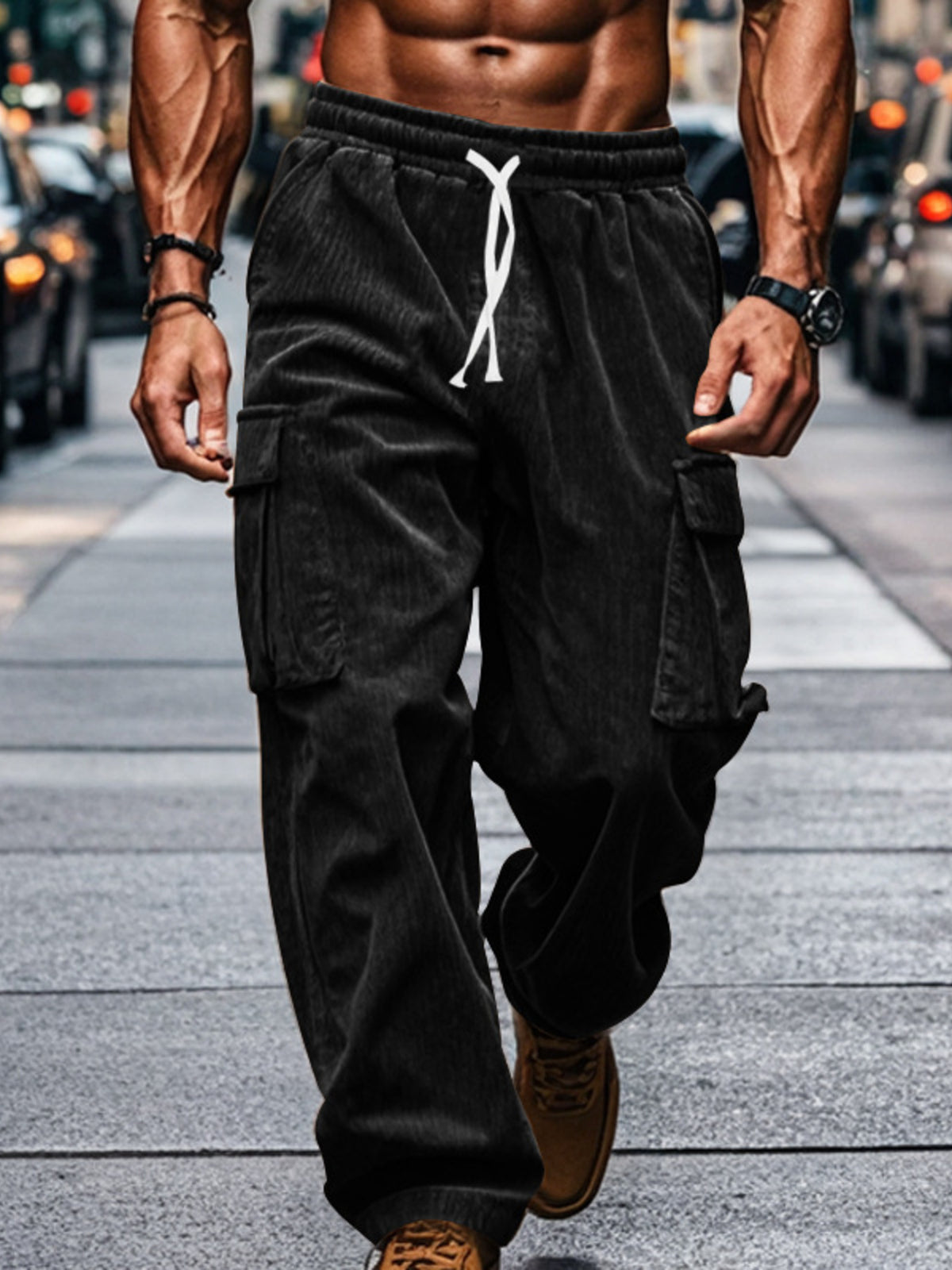 95%polyester,5%spandex Care instructions: Machine wash cold cargo pants in Light Gray with loose silhouette