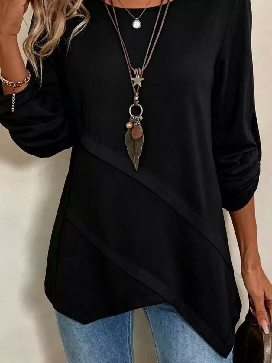 Black relaxed blouse with round neck