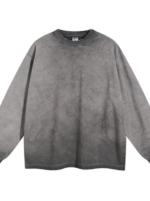Vintage wash oversized crewneck sweatshirt in gray with a distressed neckline and hem.