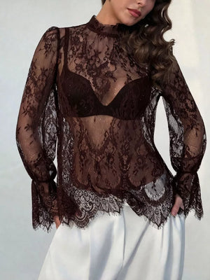 White with Lace Flounce Sleeve Top