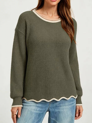 classic pullover sweater in Tan with crew neck