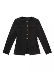 Black fitted pants set with round neck